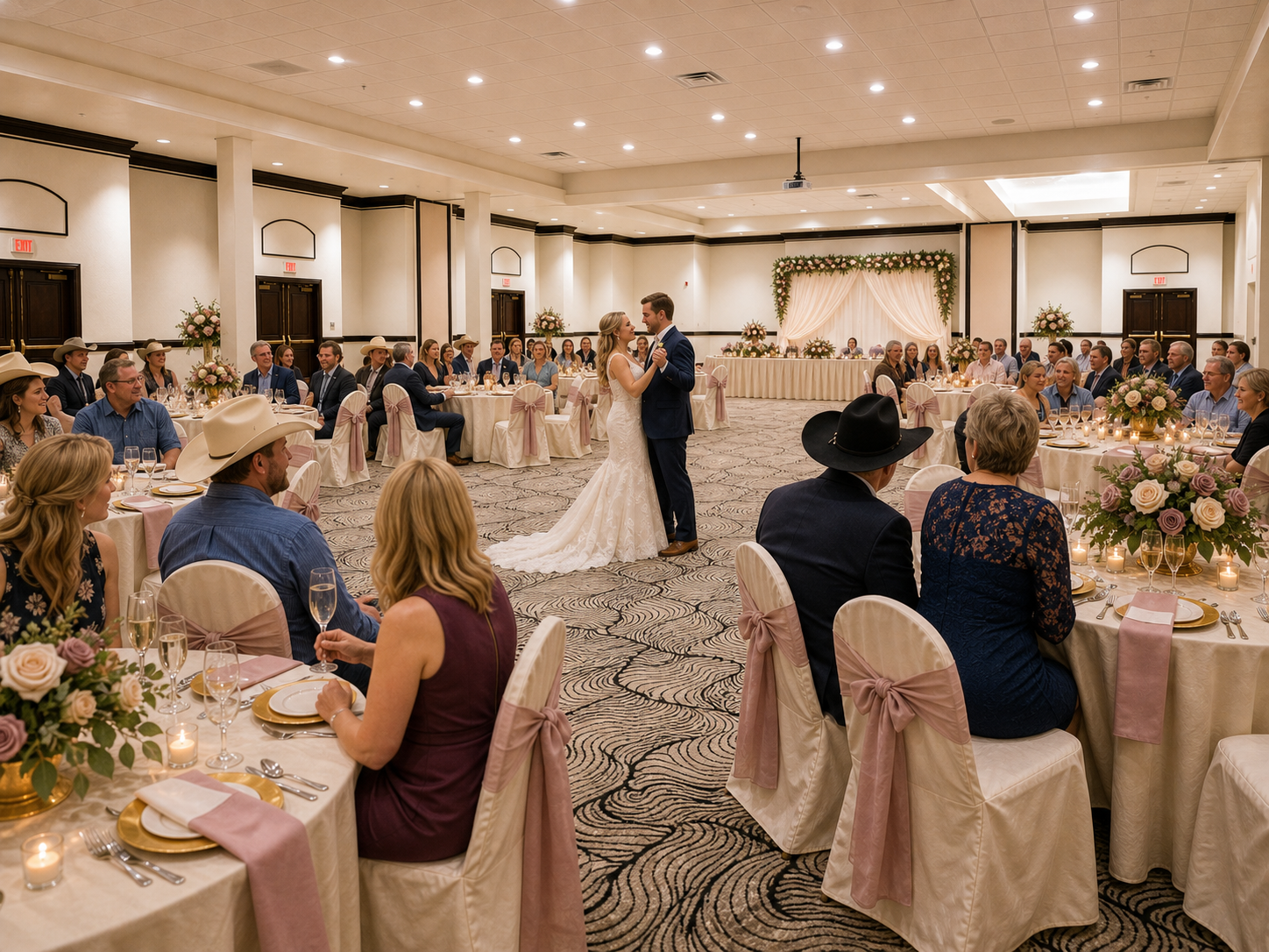Wedding reception with bride and groom at Sandhills Convention Center